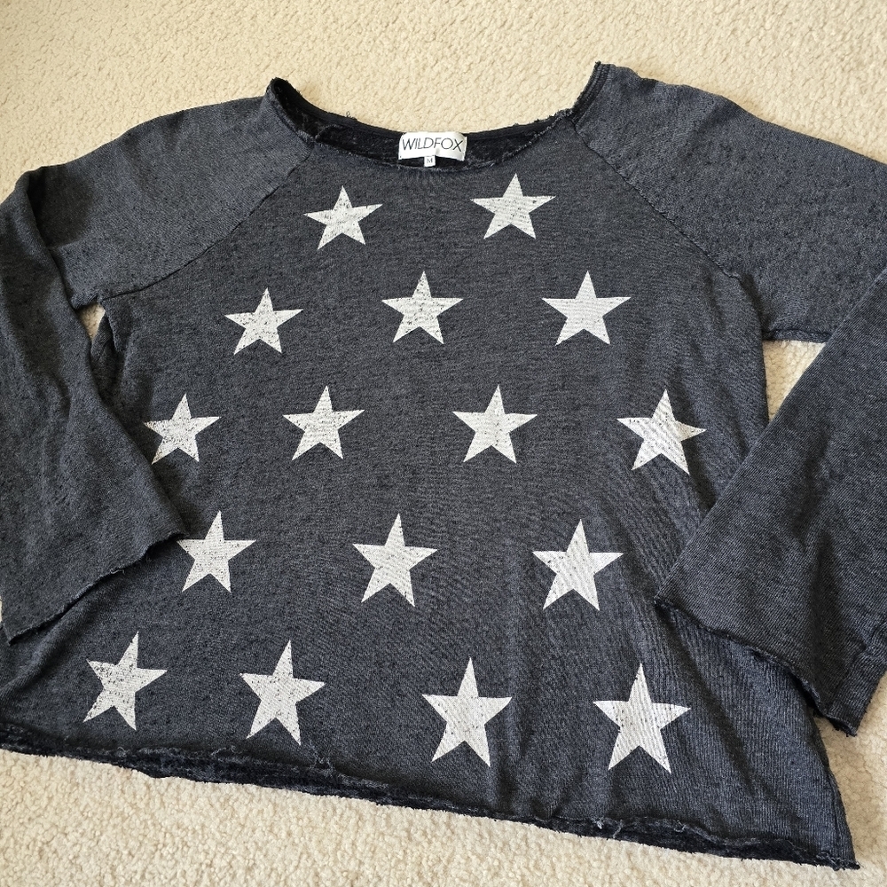 Wildfox Charcoal Gray Long Sleeve Star Print Tee